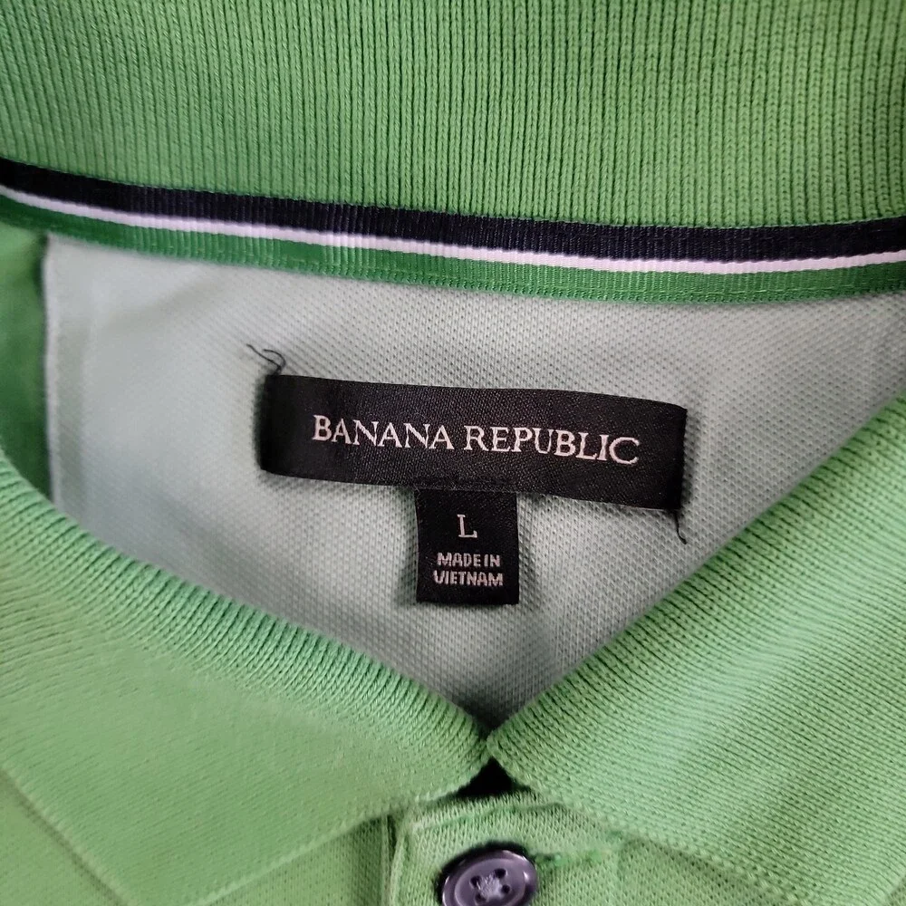 Banana Republic Polo Shirt Mens Large Elephant Logo Green Short Sleeve Golf Prep